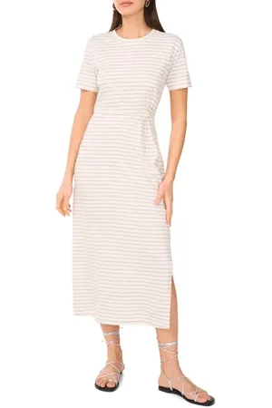 Vince Camuto Stripe Pleated Side Cotton T-Shirt Dress in at Nordstrom, Size Large