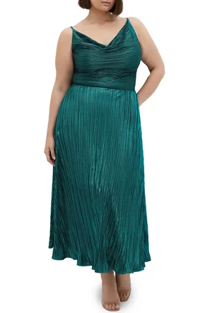 City Chic Kamila Cowl Neck Metallic Pliss?? Maxi Dress in at Nordstrom