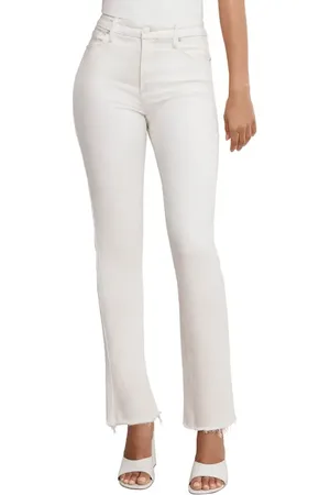 GOOD AMERICAN Soft-Tech Good Icon Frayed High Waist Straight Leg Jeans in at Nordstrom
