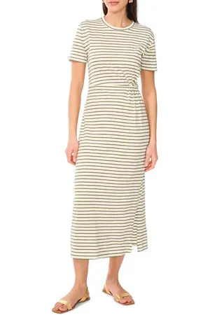 Vince Camuto Stripe Pleated Side Cotton T-Shirt Dress in at Nordstrom, Size Medium