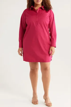 UNIVERSAL STANDARD Rubicon Long Sleeve Stretch Cotton Poplin Shirtdress in at Nordstrom, Size Xl