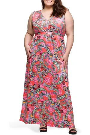 24Seven Comfort Apparel V-Neck Sleeveless Maxi Dress in at Nordstrom, Size 1X