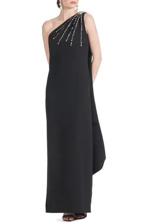 Sachin & Babi Leslie Beaded Drape One-Shoulder Crepe Gown in at Nordstrom, Size 10