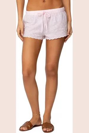 Edikted Talula Cotton Eyelet Tie Waist Shorts in at Nordstrom, Size X-Small