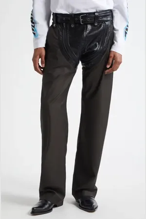 MARTINE ROSE Zip Chap Mixed Media Pants in at Nordstrom, Size X-Large