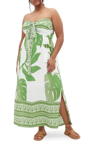 City Chic Peta Border Print Strapless Maxi Dress in at Nordstrom, Size Xs
