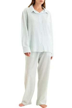 Papinelle Sabine Stripe Seersucker Pajamas in Eggshell /White Stripe at Nordstrom, Size Small