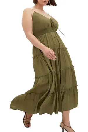 City Chic Aiza Tiered Tie Front Sleeveless Maxi Dress in at Nordstrom
