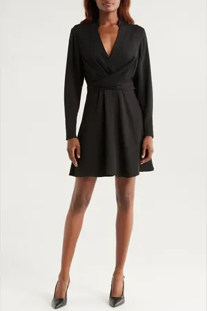 HUGO BOSS Dimkai Long Sleeve Faux Wrap Dress in at Nordstrom, Size 10