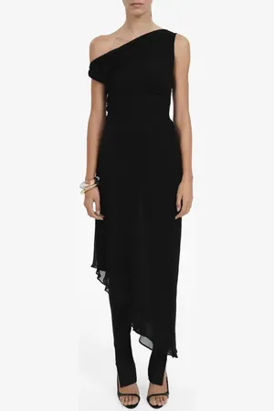 MANGO Asymmetric Drape Midi Dress in at Nordstrom, Size 2