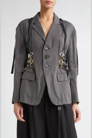 UNDERCOVER Buckled Strap Pinstripe Single Breasted Silk & Paper Blazer in at Nordstrom, Size 1