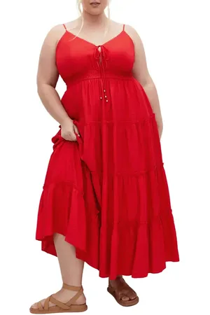 City Chic Aiza Tiered Tie Front Sleeveless Maxi Dress in at Nordstrom