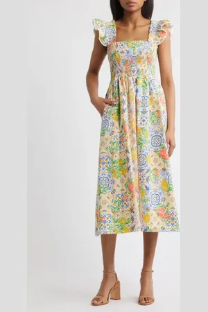 Anne Klein Ruffle Smocked Bodice Midi Sundress in at Nordstrom, Size Medium