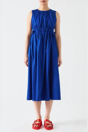 LK Bennett Lea Sleeveless Tie Waist Cotton Midi Dress in at Nordstrom, Size 0 Us