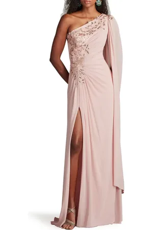Tadashi Shoji Sequin Leaf Detail One-Shoulder Chiffon Gown in at Nordstrom, Size 12
