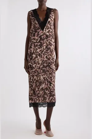 DRIES VAN NOTEN Dista Orchid Petal Print Lace Trim Midi Dress in at Nordstrom, Size 2 Us