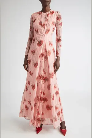 EMILIA WICKSTEAD Floral Open Back Long Sleeve Organza Dress in at Nordstrom, Size 2 Us