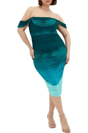 City Chic Ombr?? Ruched Square Neck Cap Sleeve Dress in at Nordstrom