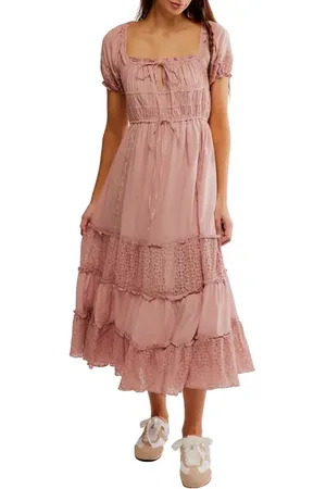 Free People Falling Sun Puff Sleeve Midi Dress in at Nordstrom, Size X-Small
