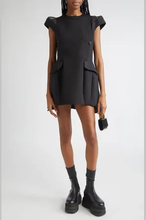 SACAI Short Sleeve Mixed Media Blazer Dress in at Nordstrom, Size 3