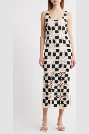 Cleobella Lily Sleeveless Crochet Midi Dress in Ivory /Black at Nordstrom, Size X-Large