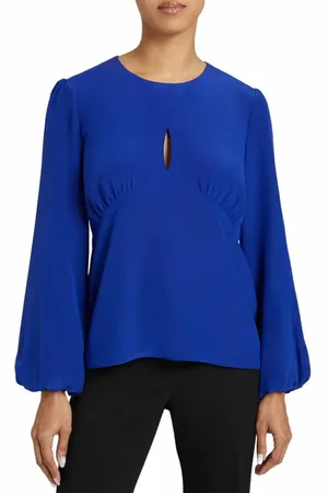 Santorelli LYRA Long Sleeve Silk Blouse with Keyhole Neckline in at Nordstrom, Size 4