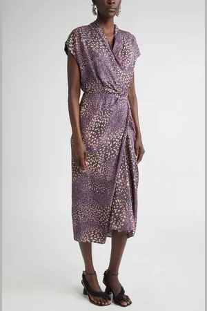 DRIES VAN NOTEN Dilian Orchid Spots Faux Wrap Crepe Dress in at Nordstrom, Size 8 Us