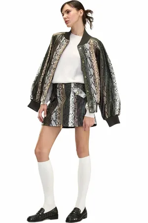 Cynthia Rowley Snake-Embossed Vegan Leather Bomber Jacket in at Nordstrom, Size Large
