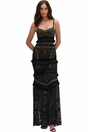 PATBO Lace and Fringe Maxi Dress in at Nordstrom, Size 6