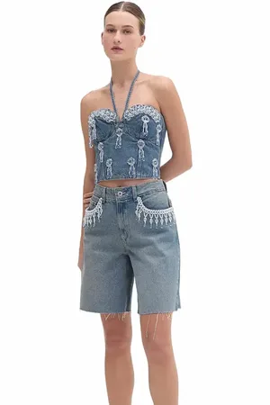 PATBO Nostalgic Sky Beaded Denim Short in at Nordstrom, Size 6