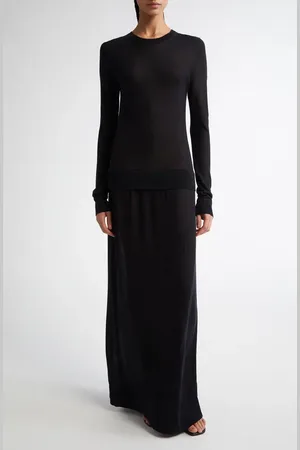 Totême Long Sleeve Fine Knit Silk & Cupro Sweater Dress in at Nordstrom, Size Small