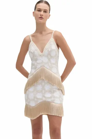 PATBO Natural Crochet Plunge Mini Dress in at Nordstrom, Size 8
