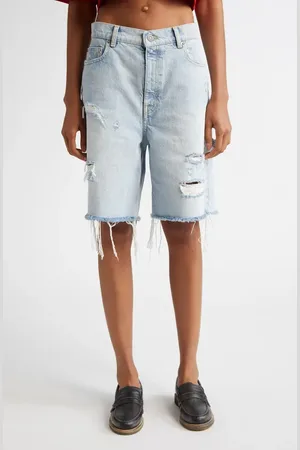 Golden Goose Marsha Destroyed Cutoff Denim Bermuda Shorts in at Nordstrom, Size 24