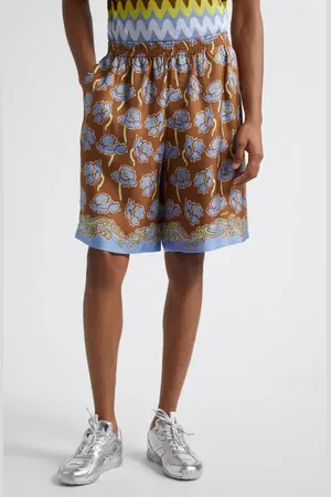 VERSACE Poppy Barocco Silk Twill Shorts in at Nordstrom, Size 30 Us
