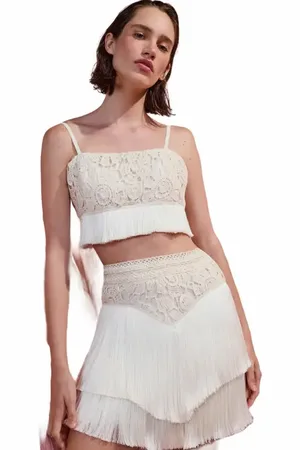 PATBO Crochet Fringe Cropped Top in at Nordstrom, Size Large