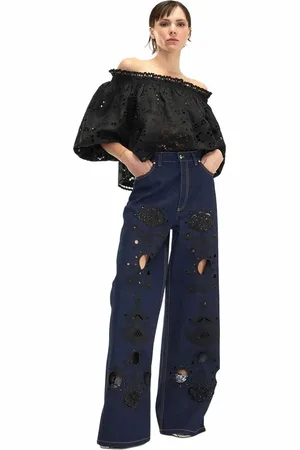 Cynthia Rowley Embroidered Wide-leg Jean in at Nordstrom, Size 27