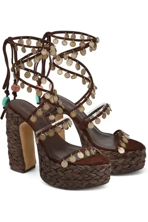 Naked Wolfe Fantastic Ankle Wrap Raffia Platform Sandal in at Nordstrom, Size 7Us