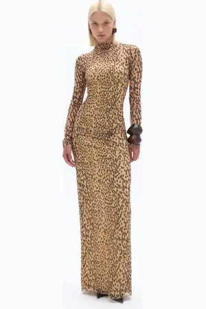 Nocturne Leopard Print Long Sleeve Dress in at Nordstrom, Size Medium