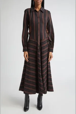 Diotima Lewis Stripe Long Sleeve Maxi Shirtdress in at Nordstrom, Size 1