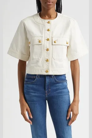 VERONICA BEARD Elias Topstitch Detail Elbow Sleeve Cotton Jacket in at Nordstrom, Size Medium