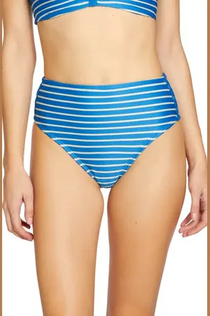 Robin Piccone Parker Stripe High Waist Rib Bikini Bottoms in at Nordstrom, Size Small