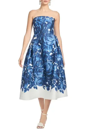 Sachin & Babi Shay Floral Strapless Stretch Mikado Cocktail Midi Dress in at Nordstrom, Size 4