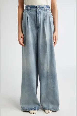 Maison Margiela Pleated Distressed Wide Leg Jeans in at Nordstrom, Size 0 Us