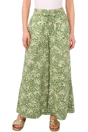 Vince Camuto Palm Print Wide Leg Cotton Pants in at Nordstrom, Size X-Large