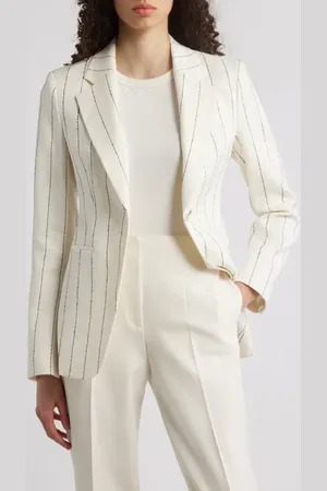 HUGO BOSS Jia Pinstripe Linen Blend Blazer in at Nordstrom, Size 0