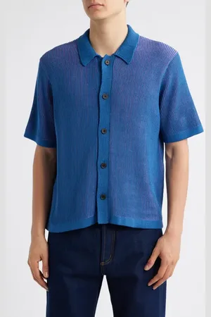Corridor Plated Short Sleeve Cotton Cardigan in at Nordstrom, Size Medium