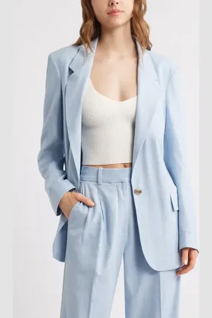 Open Edit Everyday One-Button Linen Blend Blazer in at Nordstrom, Size Small