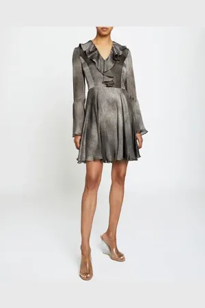 Santorelli ROXY Long Sleeve Ruffled Dress in Ombre Polka Dot Georgette in at Nordstrom, Size 40