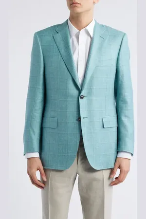 CANALI Siena Regular Fit Green Windowpane Check Cashmere & Linen Blend Sport Coat in at Nordstrom, Size 38 Us