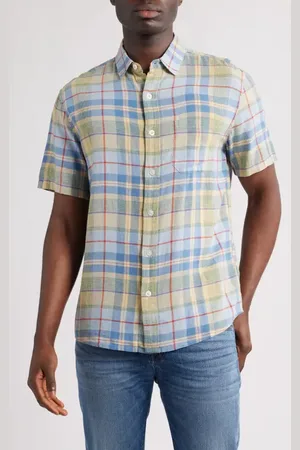 Pendleton Dawson Plaid Short Sleeve Linen Blend Button-Up Shirt in at Nordstrom, Size X-Large